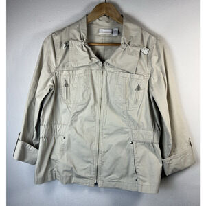 Chico's size 1 medium chicos Beige Lightweight Utility Jacket cargo military